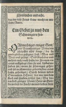 Ein Gebet zu nutz den Schwangern frawen.