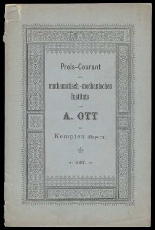 1887: Preis-Courant des Mathematisch-Mechanischen Instituts von A. Ott