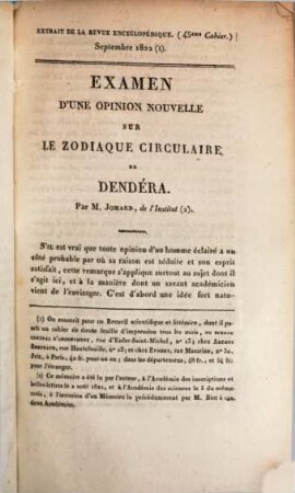Examen d'une opinion nouvelle sur le Zodiaque circulaire de Dendéra