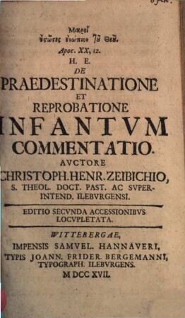 De praedestinatione et reprobatione infantum commentatio