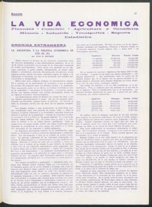 La vida económica : Finanzas - Comercio - Agricultura y Ganadería Minería - Industria - Transportes - Seguros Estadística