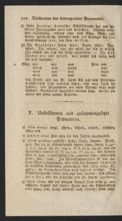 F. Unbestimmte und zusammengesetzte Pronomina.