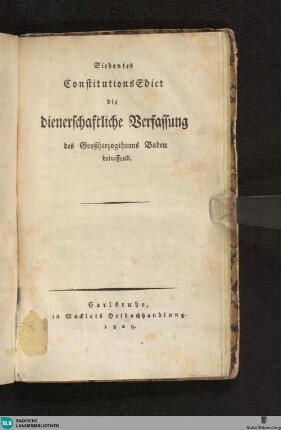 7: Die dienerschaftliche Verfassung des Großherzogthums Baden betreffend