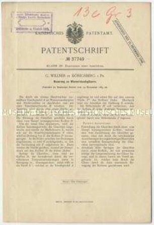 Patentschrift einer Neuerung an Wasserstandsgläsern, Patent-Nr. 37749