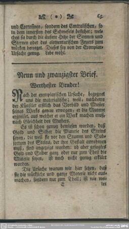Neun und zwanzigster Brief