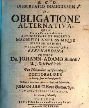 Dissertatio Inauguralis De Obligatione Alternativa