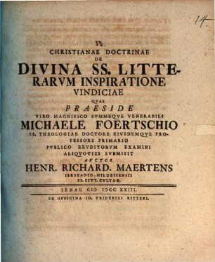 Christianae doctrinae de divina SS. litterarum inspiratione vindiciae