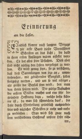 Erinnerung an die Leser