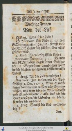 Wichtige Fragen Von der Lieb.