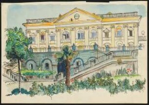 Skizzen: Ansicht Palazzo mit Gartenanlage