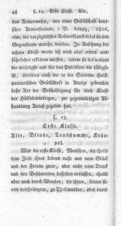 § 12. Erste Klasse. Alte, Blinde, Taubstumme, Krüppel.