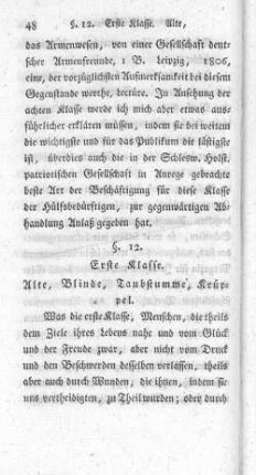 § 12. Erste Klasse. Alte, Blinde, Taubstumme, Krüppel.