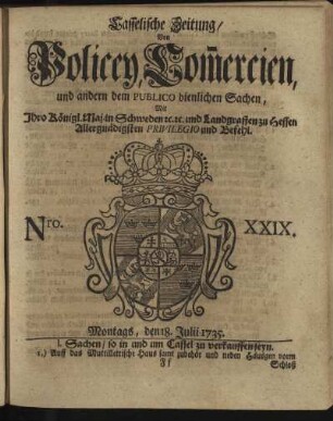 Nro. XXIX, Montags, den 18. Julii 1735