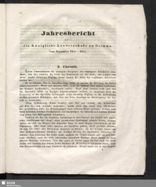 Jahresbericht über die Königliche Landesschule zu Grimma. Vom September 1843-1844