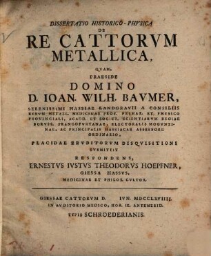 Diss. hist. phys. de re Cattorum metallica