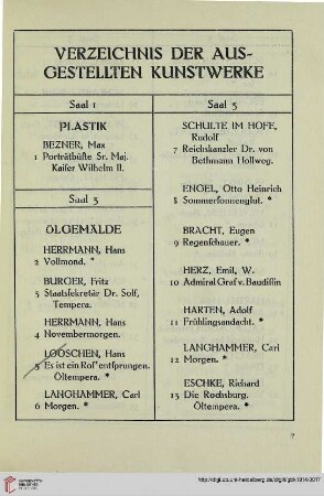 Verzeichnis der ausgestellten Kunstwerke (Nr.1-3157)