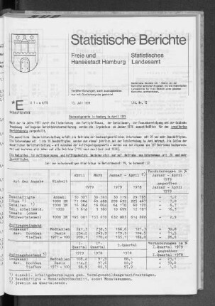 Bauhauptgewerbe in Hamburg im April 1979 : Lfd. Nr. 12