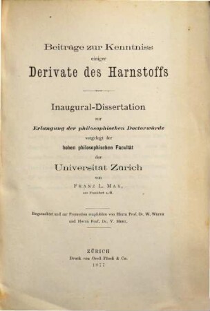 Beiträge zur Kenntniss einiger Derivate des Harnstoffs