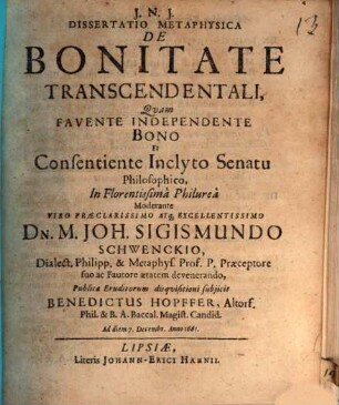 Diss. metaphys. de bonitate transcendentali