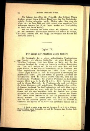 Capitel IV. Der Kampf der Preziösen gegen Molière.