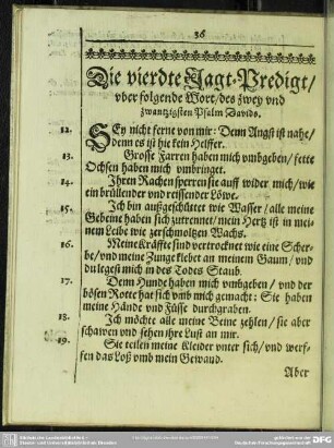 Die vierdte Jagt-Predigt, uber foglende Wort, des zwey und zwantzigsten Psalm Davids