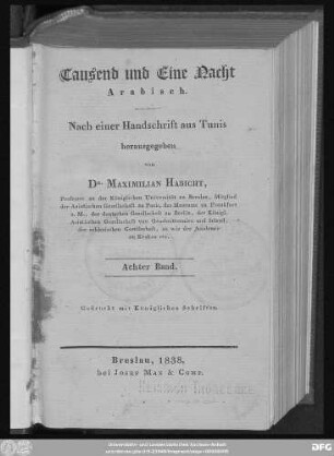 Muǧallad 8: Hāḏā Kitāb Alf laila wa-laila min al-mubtadāʾ ila 'l-muntahā : Arabisch ; Nach einer Handschrift aus Tunis