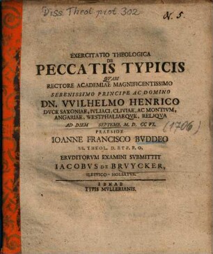 Exercitatio Theologica De Peccatis Typicis