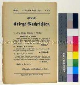 Kriegsdepesche des Norddeutschen Bundes über die Kriegsereignisse vom 3.12.1870 bei Vincennes, Paris und Belfort