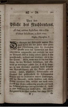 V. Von der Pflicht des Nachdenkens.