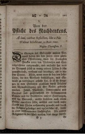 V. Von der Pflicht des Nachdenkens.