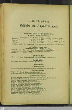 Dritte Abtheilung. Behördenverzeichnis : Dritte Abtheilung. Behörden von Anger-Crottendorf