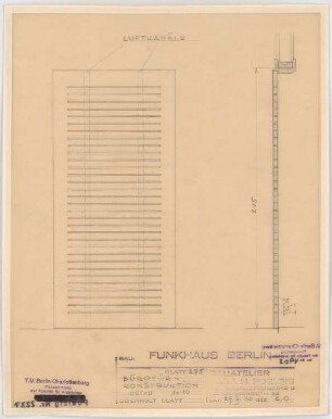 Haus des Rundfunks, Berlin-Charlottenburg: Bürotür Konstruktion, Aufriss, Schnitt 1:10