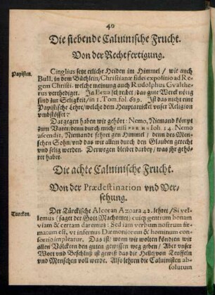 Die achte Calvinische Frucht. Von der Praedestination und Versehung.