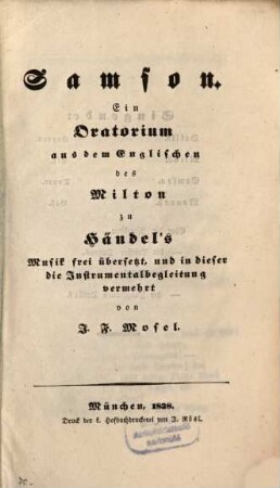 Samson : Ein Oratorium
