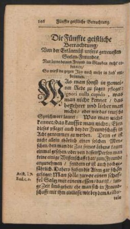 Die Fünffte geistliche Betrachtung/ Von der Erkäntnüß unsers getreuesten Seelen-Freundes.