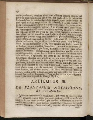 Articulus III. De Plantarum Nutritione, Et Augmento.