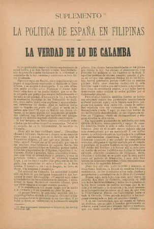 Suplemento á la Política de España en Filipinas - la verdad de lo de Calamba
