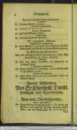 Zweyte Abtheilung. Von Sr. Churfürstlichen Durchl. Collegiis und Expeditionen