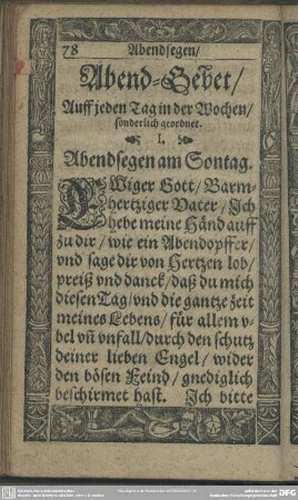 Abend-Gebet, Auff jeden Tag in der Wochen, sonderlich geordnet