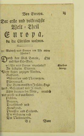 Der erste und volkreichste Welt-Theil Europa, da die Christen wohnen