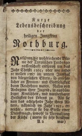 Kurze Lebensbeschreibung der heiligen Jungfrau Nothburg.