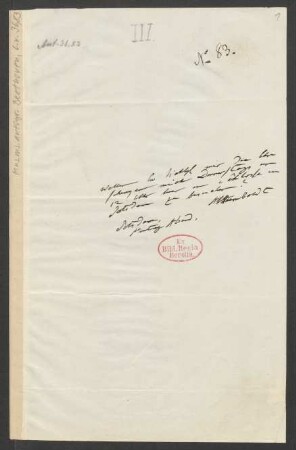 Brief an Anton Schindler : o.D. [August 1843, ermittelt]