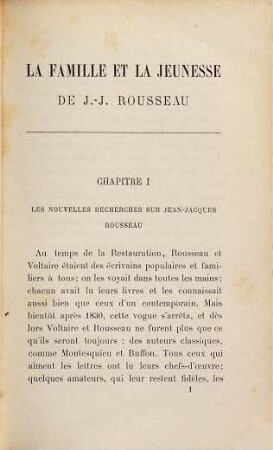 La famille et la jeunesse de J.-J. Rousseau