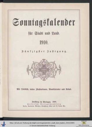 50. Jahrgang: Sonntagskalender für Stadt und Land