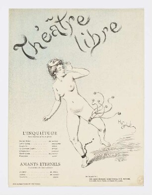 Nackte Darstellerin, Theaterprogramm für: Jules Perrin und Claude Couturier, "L’inquiétude" und André Corneau und Henri Gerbault, "Amants éternels", Paris 1893