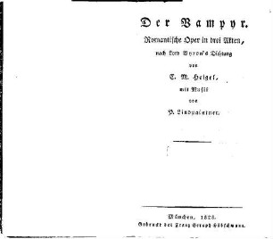 Der Vampyr : romantische Oper in drei Akten