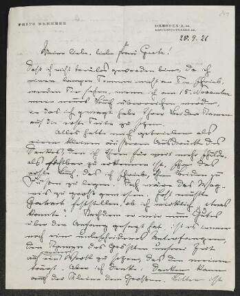 Brief von Fritz Brehmer an Margarete Hauptmann
