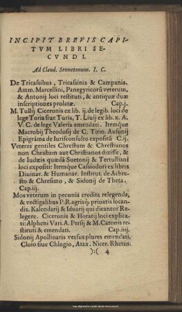 Incipit Brevis Capitum Libri secundi
