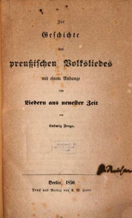 Zur Geschichte des preußischen Volksliedes