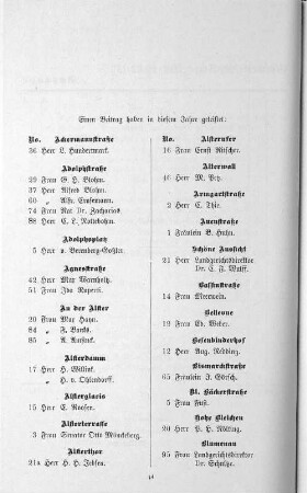 Einen Beitrag haben in diesem Jahre geleistet: